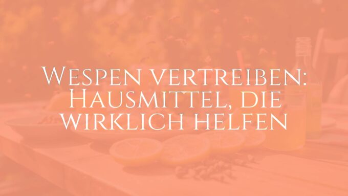 A summer picnic table with food and drinks, wasps flying around, natural repellents like lemons and cloves placed nearby, warm daylight, peaceful ambiance.